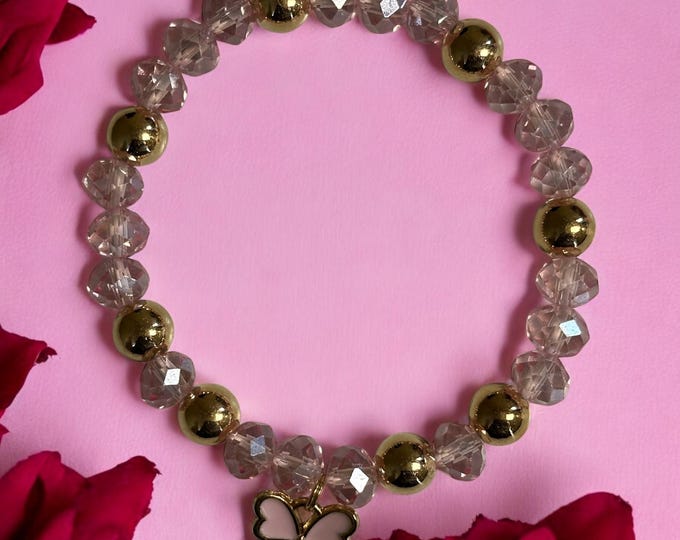 Fluttering Rose & Gold Charm Bracelet