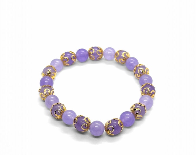 Lavender Bead Bracelet with Gold Filigree