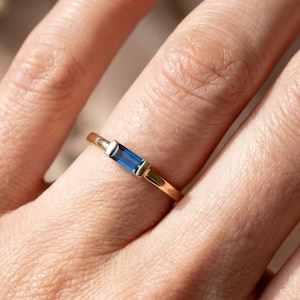 Dainty Baguette Ring • Personalized Birthstone Ring, Custom Stackable Gemstone Ring, Delicate Stacking Jewelry, Gifts for Mom, Everyday Ring