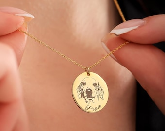 Personalized Pet Portrait Necklace – Engraved Photo Jewelry, Pet Memorial Gift, Dog Mom & Cat Lover Necklace, Custom Pet Loss Jewelry