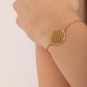 Blume des Lebens Armband, Zierliche Rose Gold Armband, Yoga Armband, Heilige Geometrie Schmuck, spirituelle Geometrische Armband, Heilung Energie Geschenk
