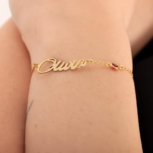 Pulseira com nome personalizado com pedra de nascimento – Joias com nome escrito à mão personalizadas, pulseira minimalista delicada, presente de dia das mães, presente para ela