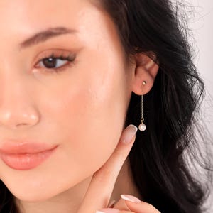 Sterling Silver Pearl Drop Earrings: Minimalist Dainty Bridal Jewelry