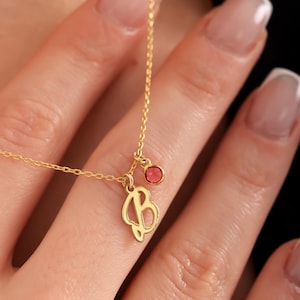 Colar com inicial de pedra de nascimento personalizada - Joia com letras minúsculas personalizadas - Colar com nome minimalista - Presente para mulheres - Presente de aniversário para ela