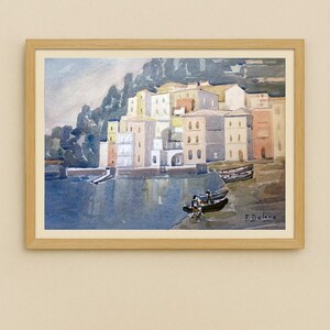 Paesaggio marinaro astratto - Original 1950s Italian Watercolor by Francesco Dalena