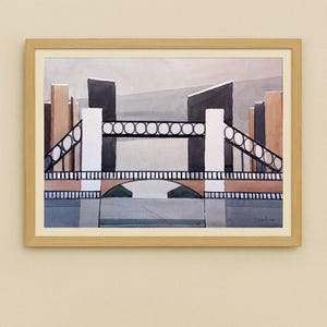 Ponte astratto/architettura moderna - Original 1950s Italian Watercolor by Francesco Dalena