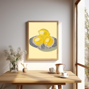 Lemon Kitchen Wall Art Printable Italian Summer Fruit Digital Download Mediterranean Style Still Life Citrus Wall Decor for Kitchen