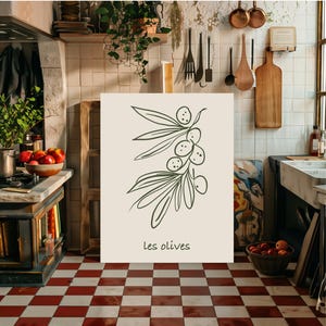 Les Olives Printable Wall Art French Kitchen Print Illustration Olive Branch Line Art Rustic Minimalist Decor Instant Download