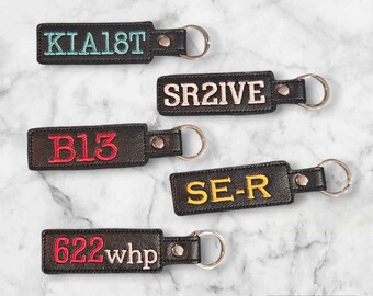 Black tag with car style embroidered - Tag with name bright color - Black tag with name embroidered -  birthday gift tag - gifts under 20