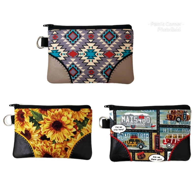 small credit cards keeper- ready to ship southwest sunflowers road trip license plate coin purse Handmade small pouch with zipper pull