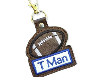 Football tag with name - back to school - oversize football fan tag - backpack football tag - key holder large tag - embroidery name tag