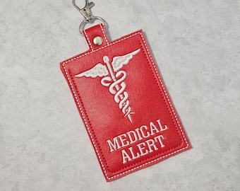 Medical alert information tag with name - Caduceus medical alert tag - traveler tag - personalized ADHD, seizures, diabetic ID card tag