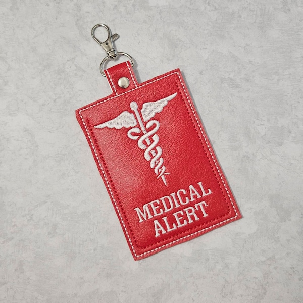 Medical alert information tag with name - Caduceus medical alert tag - traveler tag - personalized ADHD, seizures, diabetic ID card tag