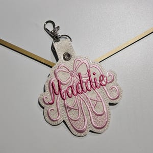 Embroidered Ballet Slippers Tag: Glitter Dance Bag Charm - custom tag with name - gift personalized