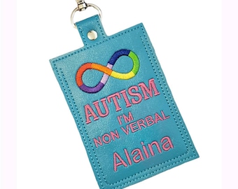 I'm non verbal Id AUTISM or AUTISTIC tag with name - Infinity autism colorful medical Id tag - traveler tag- personalized Autism ID card tag