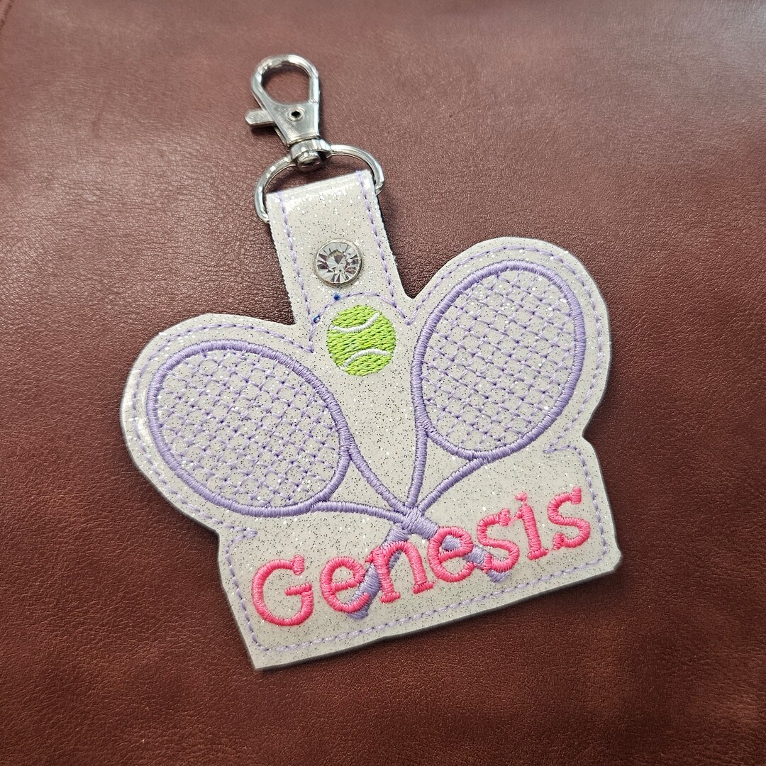 Name Tag Racket Design Tennis Racket and Ball Tag With Name Embroidered - Outdoor Sport Tag ...