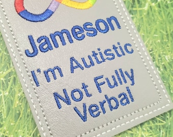 Custom Id AUTISM or AUTISTIC tag with name - Infinity autism colorful medical Id tag - traveler tag- personalized Autism ID card tag