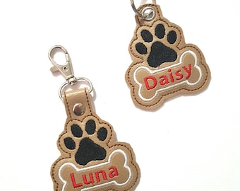 Paw print and bone with name - tag personalized - you pick the colors - dog lover tag birthday gift - handmade holder key ring - best friend