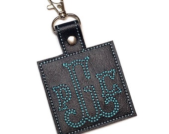 Handmade oversize snap tab with monogram embroidered - bag tag - large key chain holder - luggage tag - birthday gift for her - gift for mom