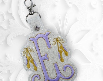 Ballet slippers with Initial tag - Oversize glitter white ballet tag - ballet dance shoes - name embroidered  - back to school backpack tag