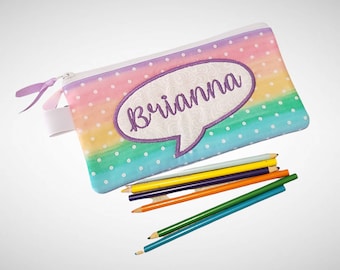 Pencil bag rainbow pastel colors - stripes and dots-  personalized name - birthday gift for kids - rainbow pencil bag with name