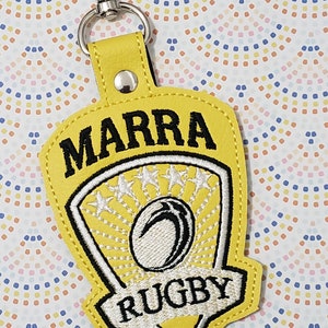 Embroidered Rugby Bag Tag: Personalized Sport Key Chain team colors