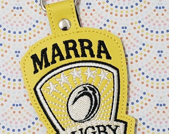 Embroidered Rugby Bag Tag: Personalized Sport Key Chain team colors