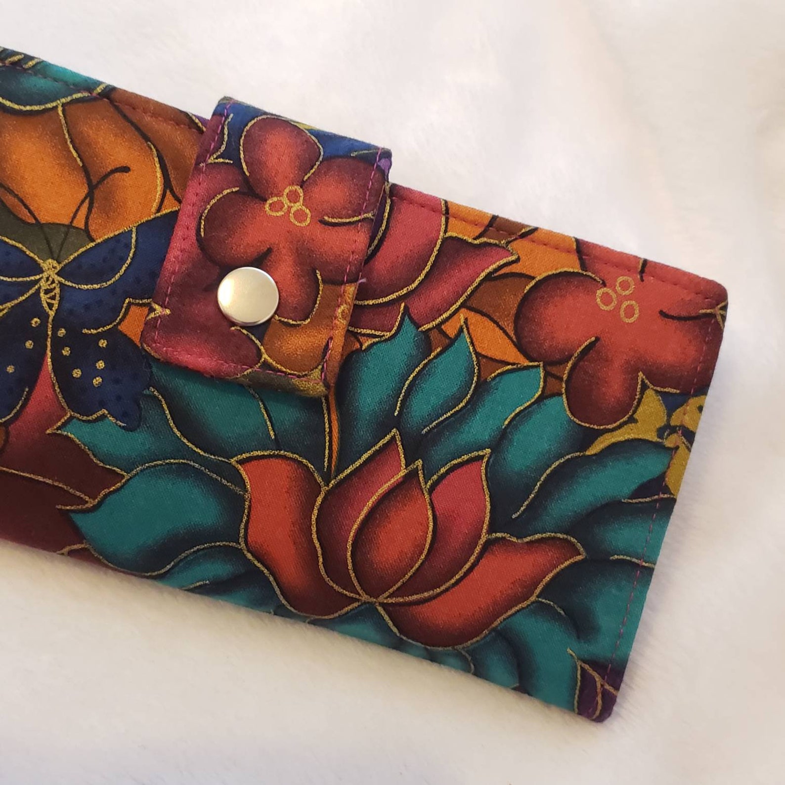 Handmade women wallet Exotic flower teal purple fuchsia gold | Etsy