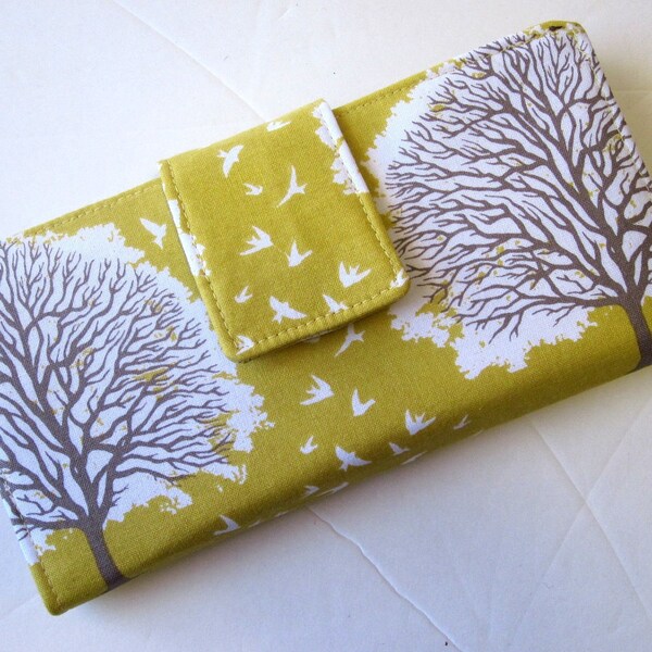 Handmade women wallet yellow brown and white tree
