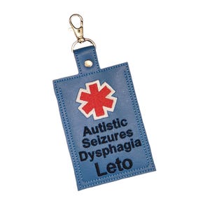 Étiquette d'information d'alerte médicale avec nom - étiquette médicale rouge et blanche - étiquette de voyageur - personnalisée TDAH, crises convulsives, étiquette de carte d'identité pour diabétique