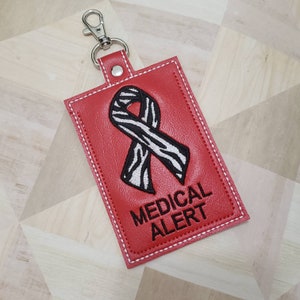 Zebra ribbon Id tag w medical alert - E D S ribbon medical Id tag - personalized ID card - Medical alert tag - EDS Rare disease ID tag