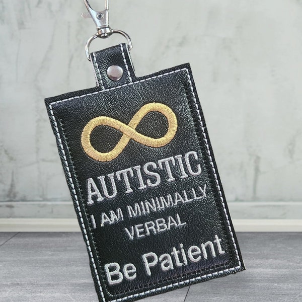 Infinity autistic I'm minimally verbal - Be patient- classic Id tag with name - medical Id tag - traveler tag - Autism Autistic ID card tag