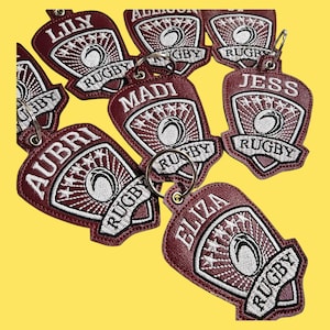 Embroidered Rugby Bag Tag: Personalized Sport Key Chain team colors