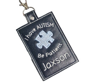 Puzzle tag Autism Id tag with name - colorful medical Id tag - Be Patient tag - personalized Autism Autistic ID card tag- puzzle colorful