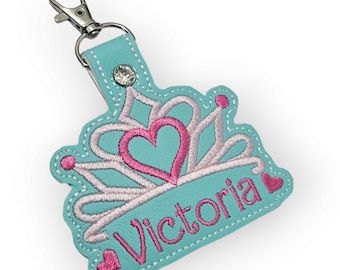 Princess crown with name embroidered tag personalized - luggage ID tag -diaper bag - baby birthday gift for a Princess