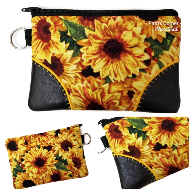 small credit cards keeper- ready to ship southwest sunflowers road trip license plate coin purse Handmade small pouch with zipper pull