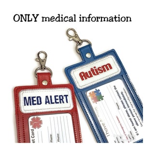 Handmade oversize Medical ID tag - back to school - Diabetic or EpiPen ID tag - backpack tag - traveler tag - Autism Autistic ID card tag