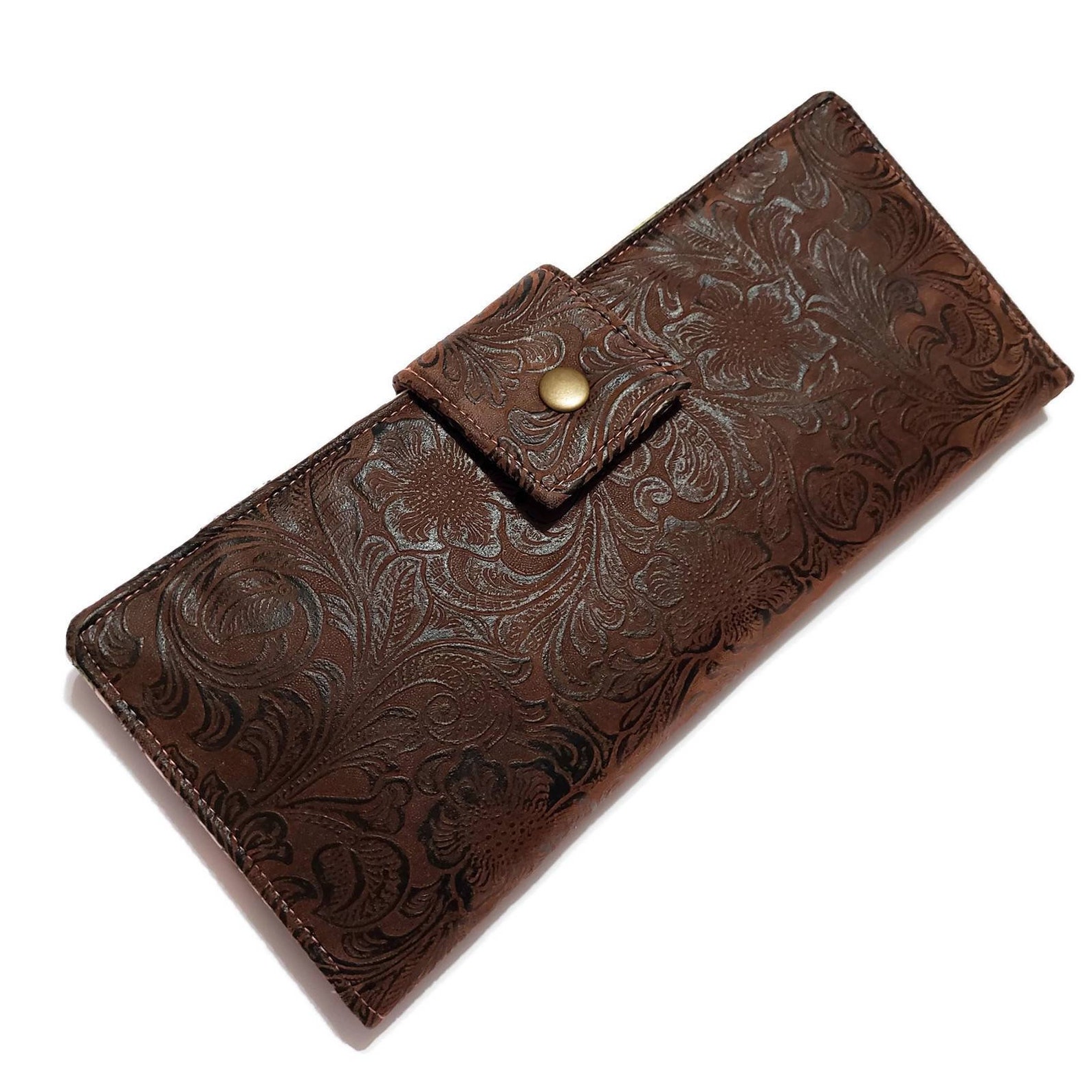 Handmade Business Checkbook Cover Brown Faux Tooled Leather Etsy