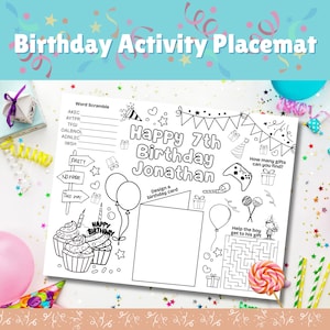 Birthday Activity Placemat, Editable Canva Template, Personalized Kids Party Placemat, Printable Coloring Games