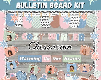 Tablón de anuncios de invierno, decoración del aula de enero con fotos de estudiantes (PDF imprimible)