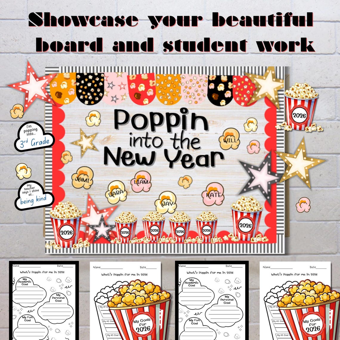 New Year Bulletin Board | Interactive Popcorn Theme Classroom Decor ...