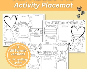All About Me Activity Placemat | Back to School Printable Games & Coloring Pages (PDF)
