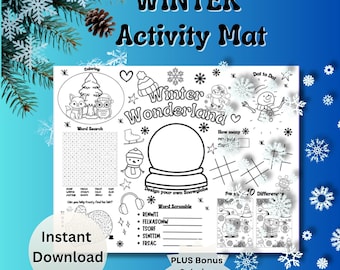 Mantel individual de actividades de invierno / Juegos imprimibles y páginas para colorear (PDF)