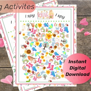 Spring I Spy Printable Game, I Spy Printable, Preschool Spring Game, Homeschool Spring Worksheet, Spring Classroom Fun, Spring creative fun