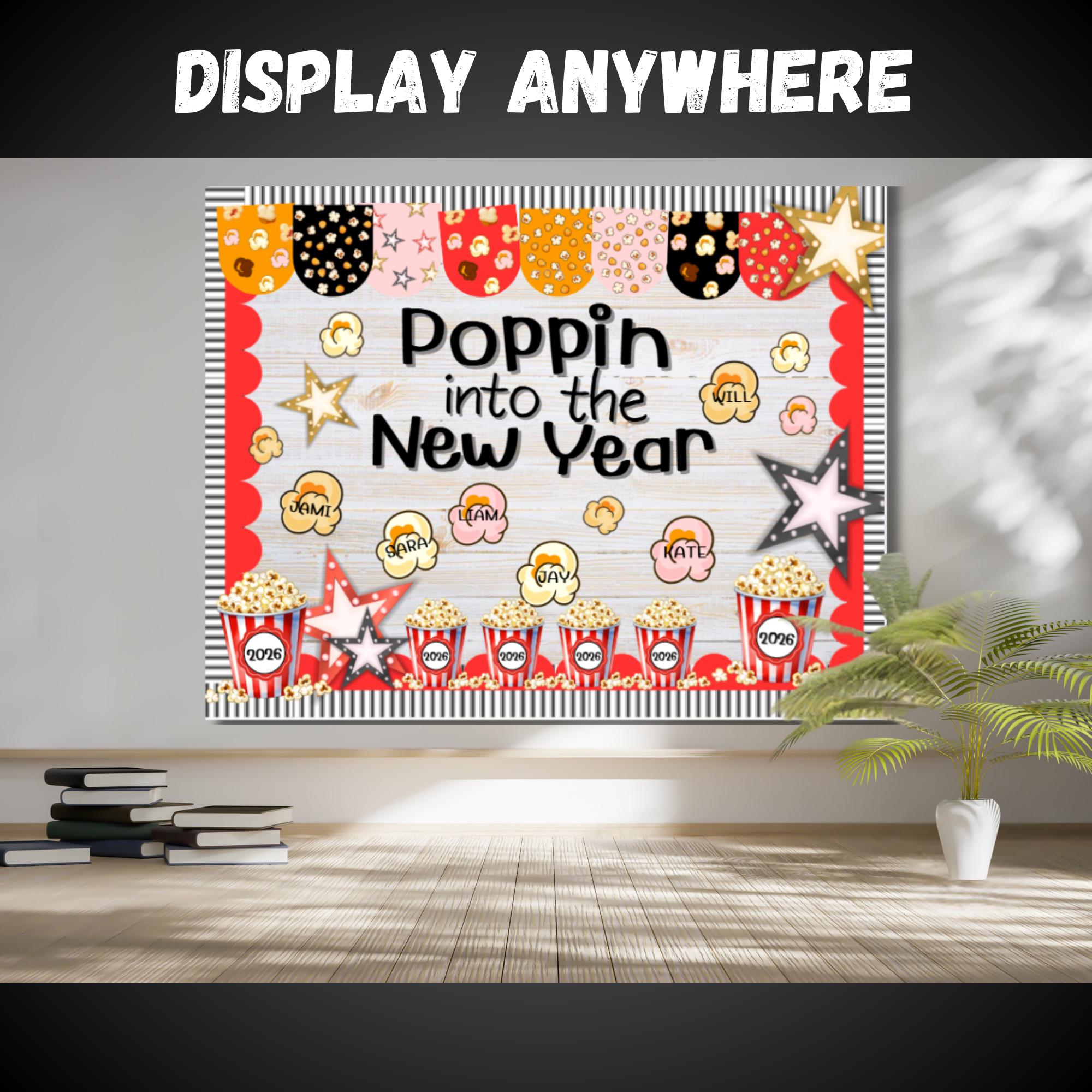New Year Bulletin Board | Interactive Popcorn Theme Classroom Decor ...