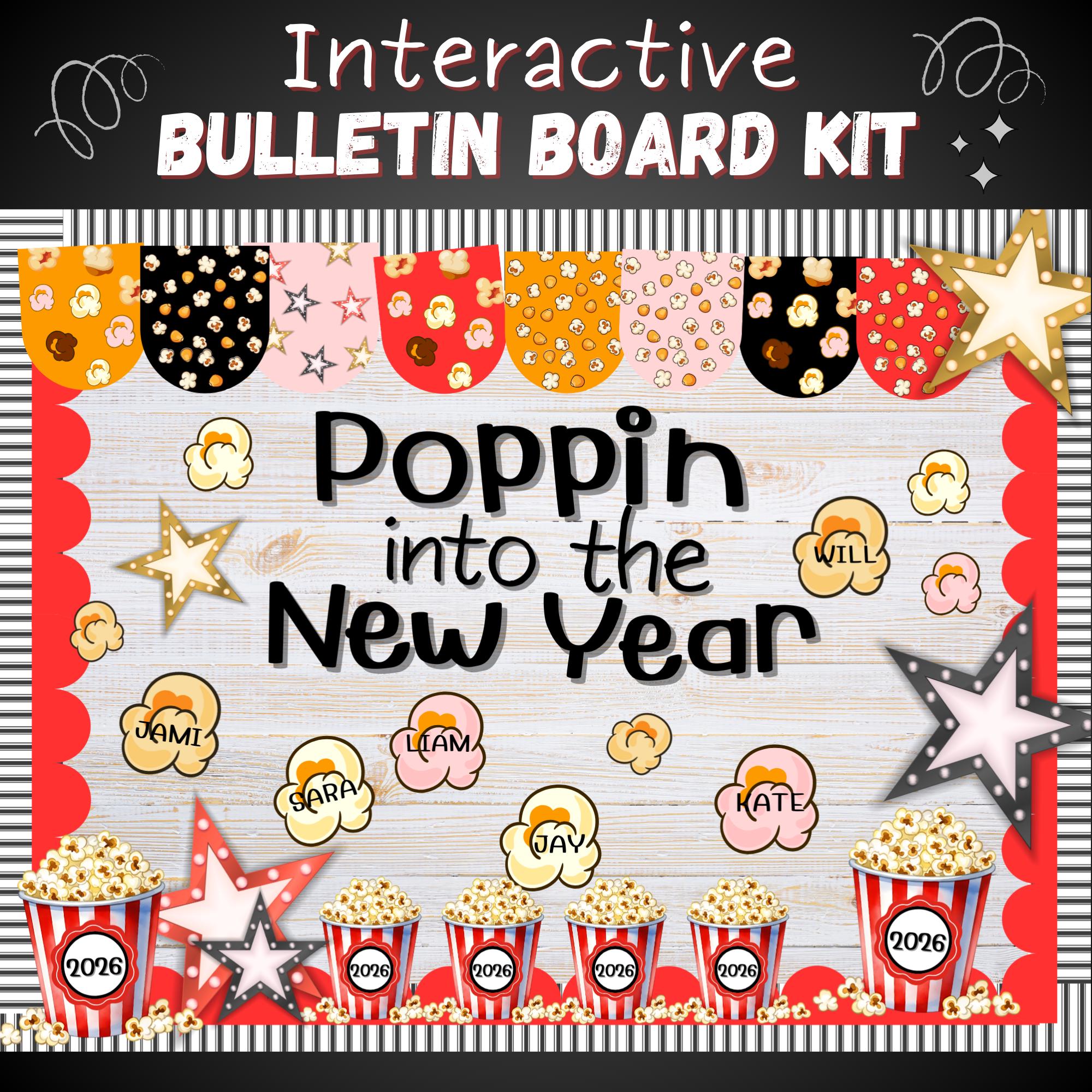 New Year Bulletin Board | Interactive Popcorn Theme Classroom Decor ...