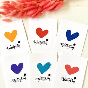 Pakket kleurrijke hartverjaardagskaarten – handgemaakte blanco wenskaart voor hem of haar – A2-formaat – modern minimalistisch ontwerp - gratis verzending