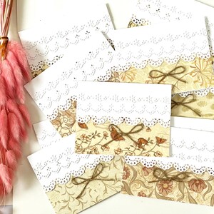 Confezione di biglietti d'auguri in pizzo vintage - Spedizione gratuita - Interno vuoto - Confezione casuale da 1, 5 o 10 - Fatti a mano con fiocco di spago