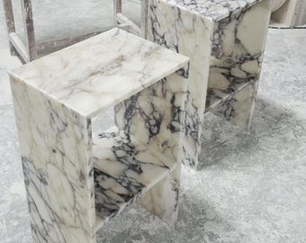 Calacatta Viola Marble Side Table – Handcrafted Stone Furniture