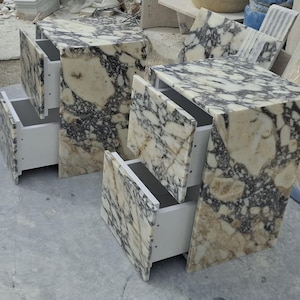 Marble Nightstand with Drawer – Calacatta Viola Marble End Table